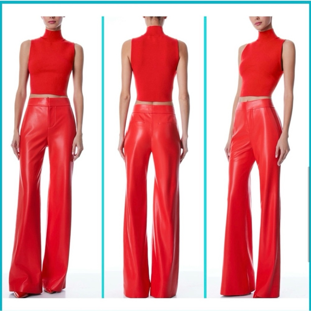 NWT Alice + Olivia Deanna Vegan Leather High Waisted Red Bootcut Pant